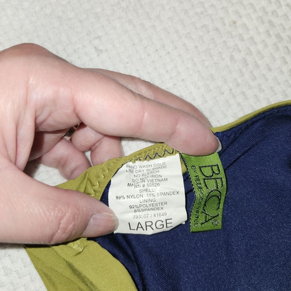 BECCA Two-Tone Embroidered Bikini Top in Olive and Navy Size L - Picture 4 of 5